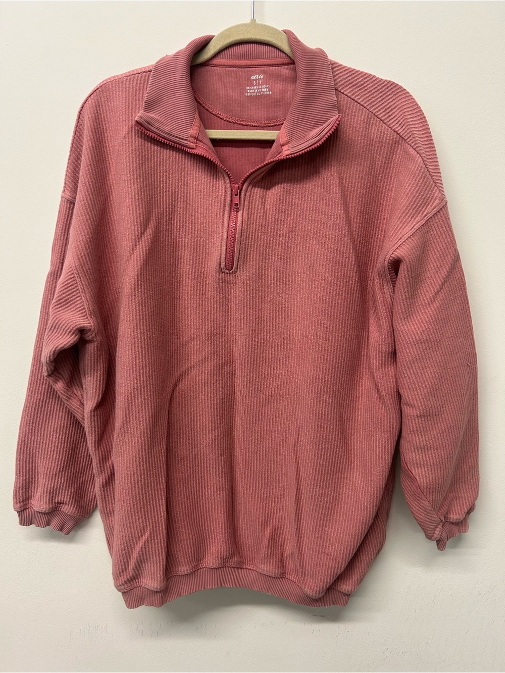 aerie Ribbed Quarter-Zip Sweatshirt - Dusty Rose